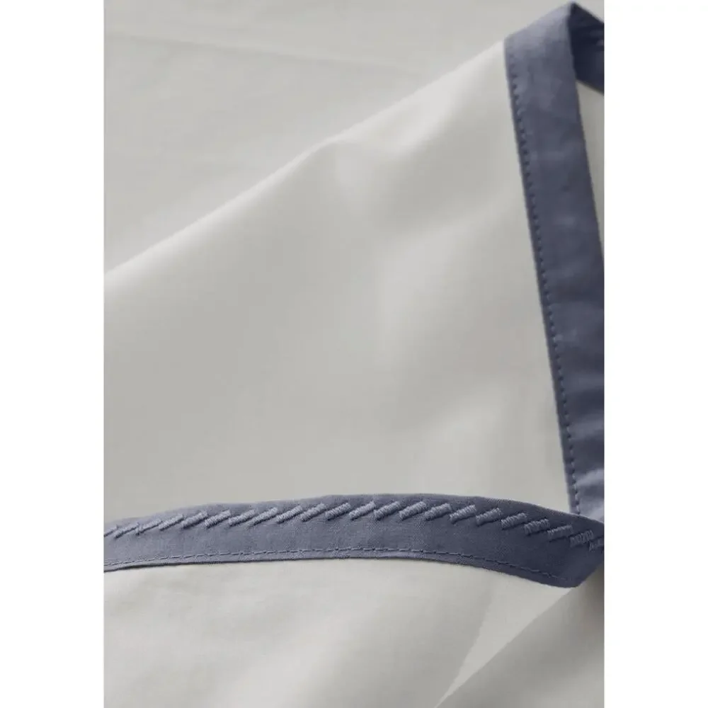 New Boll & Branch Luxury Framed Percale Queen Duvet Set White & Pewter Gray